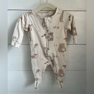 H&M Cream and Brown Woodland Animal Footed One-Piece Sleeper